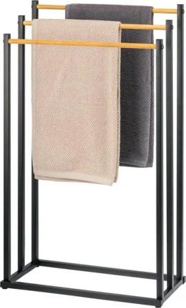 eluno Handtuchhalter freistehend, 3 Stangen, Handtuchständer, Bambus, freistehend