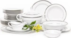 KONSIMO® Kombiservice GEOS PLATIN Tafelservice Servierplatte Terrine Sauciere (25-tlg), 6 Personen, Porzellan, rund, Spülmaschinengeeignet, Klassisch-Stil