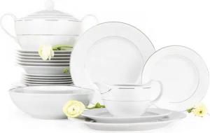 KONSIMO® Kombiservice AMELIA Terrine Servierplatte Tafelservice Sauciere (25-tlg), 6 Personen, Porzellan, Klassisch-Stil, rund