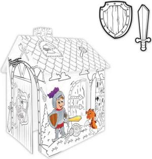 Mochtoys Malvorlage 11123 Malhaus Ritter Spielhaus, Kartonhaus mit Türe 78 x 67 x 99 cm