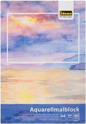 Idena Malblock Idena 68162 - Aquarellmalblock A4 mit 30 Blatt cremefarbenem, dickem
