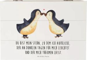 Mr. & Mrs. Panda Dekokiste Pinguin Liebe - Weiß - Geschenk, verliebt, Erinnerungskiste, Geschenk (1 St)