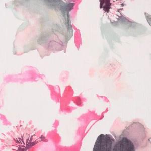 Rasch TEXTIL Stoff Rasch Textil Gardinenstoff Baumwolle Malve Aquarell-Blumen weiß pink 2, überbreit