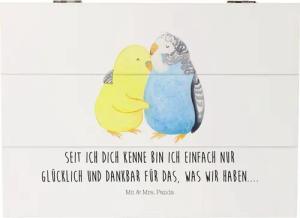 Mr. & Mrs. Panda Dekokiste Wellensittich Liebe - Weiß - Geschenk, Dekokiste, Nähe, Erinnerungsbo (1 St)