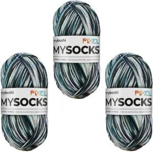 myboshi mysocks Pixel Sockenwolle, 6-fädig Häkelwolle, 390 m (3-St., mysocks Pixel Sockenwolle), Farbverlauf