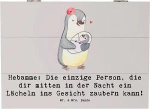 Mr. & Mrs. Panda Dekokiste 25 x 18 cm Hebamme Lächeln - Grau Pastell - Geschenk, Erinnerungskist (1 St), Liebevolle Designs