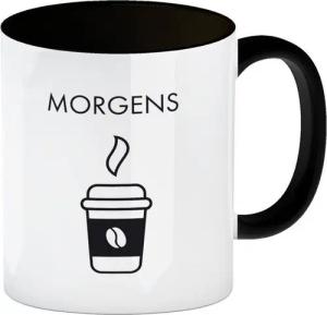 speecheese Tasse Morgens und Abends Kaffeebecher Schwarz mit Weinglas Wendemotiv