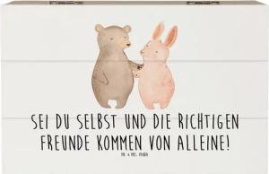 Mr. & Mrs. Panda Dekokiste 19 x 12 cm Neue Freunde finden - Weiß - Geschenk, wahre Freundschaft, (1 St), Hochwertiges Holzfaser