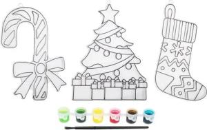 Spetebo Malvorlage Weihnachts Fensterbilder zum Ausmalen (Set, 24-St., Komplettset), Malset mit 3 Bildern inklusive Farben und Pinsel