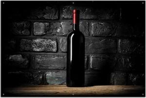 Wallario Sichtschutzzaunmatten Rotwein-Flasche am Abend