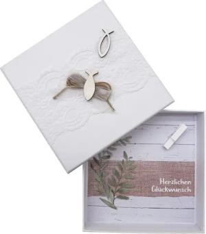 ZauberDeko Geschenkbox Geldgeschenk Verpackung Kommunion Konfirmation LUKAS Fisch Weiß