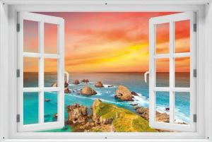 Wallario Sichtschutzzaunmatten Himmel am Abend, mit Fenster-Illusion