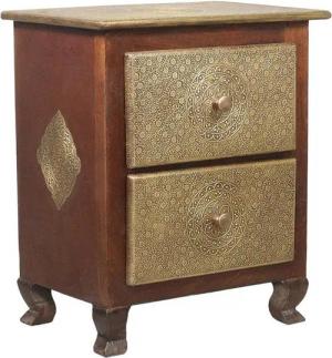 Oriental Galerie Mehrzweckschrank Indische Kommode mit Schubladen Braun/Gold 53 cm Nachttisch, kleine Kommode, Nachtkommode, Beistelltisch