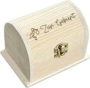 Geburtstagsfee Geschenkbox Personalisierte kleine Schatztruhe, graviert, für Geld- & Gutscheine, Holzkiste mit Scharnier & Metallschloss, 10,5x6,5x7cm