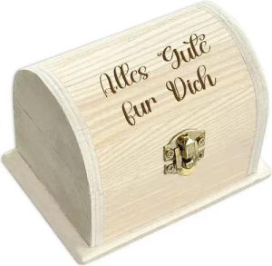 Geburtstagsfee Geschenkbox Personalisierte kleine Schatztruhe, graviert, für Geld- & Gutscheine, Holzkiste mit Scharnier & Metallschloss, 10,5x6,5x7cm
