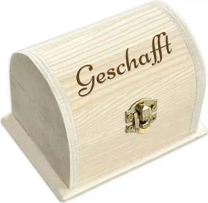 Geburtstagsfee Geschenkbox Personalisierte kleine Schatztruhe, graviert, für Geld- & Gutscheine, Holzkiste mit Scharnier & Metallschloss, 10,5x6,5x7cm