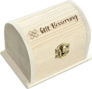 Geburtstagsfee Geschenkbox Personalisierte kleine Schatztruhe, graviert, für Geld- & Gutscheine, Holzkiste mit Scharnier & Metallschloss, 10,5x6,5x7cm
