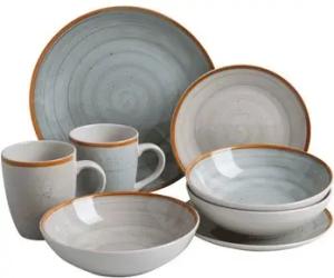 van Well Geschirr-Set (16-tlg) in hell und dunkelgrau, Steingut - 26,4cm (D) (16-tlg), 4 Personen