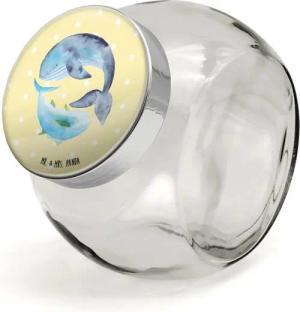 Mr. & Mrs. Panda Vorratsglas Walfisch Thunfisch L 870ml - Gelb Pastell - Geschenk, Glasbälter, Tie, Premium Glas, (1-tlg), Individualisierbar