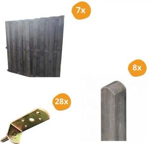 Mega-Holz Sichtschutzelement Sichtschutzzaun Set Nautra - Grau 7 Zaunfelder inkl. Material, (Sparset, 43-St)