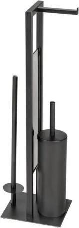 WENKO WC-Garnitur RIVALTA, Schwarz, H 70 cm, Metall, mit Toilettenpapier-, Ersatzrollen- und WC-Bürstenhalterung