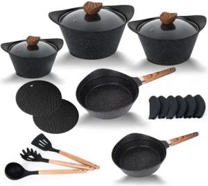 Fiora Topf-Set Topfset Pfannenset Kochtopf Bratpfanne Kochgeschirr alle Herdarten, Aluminiumguss (set, 19-tlg), induktionsgeeignet