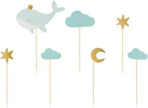partydeco Tortenstecker, Cake Topper Wal 13,5cm mint gold 7er Set