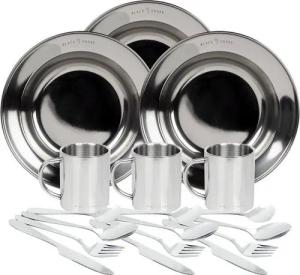 Black Snake Geschirr-Set tiefer Camping Teller mit Besteck und Tasse, 3 Personen