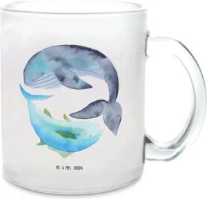 Mr. & Mrs. Panda Teeglas Walfisch Thunfisch - Transparent - Geschenk, Gute Laune, Teetasse, Wo, Premium Glas, Satinierte Oberfläche