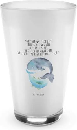 Mr. & Mrs. Panda Glas Walfisch Thunfisch - Transparent - Geschenk, lustige Sprüche, Flachwi, Premium Glas, Harmonische Ästhetik