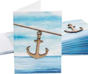 Logbuch-Verlag Klappkarte 10 Einladungskarten maritim mit Anker aus Holz, Glückwunschkarten
