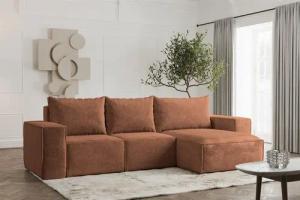 Fun Möbel Ecksofa Schlafsofa ESTELLE in Stoff, Ottomane Links oder Rechts, Rücken echt Bezogen