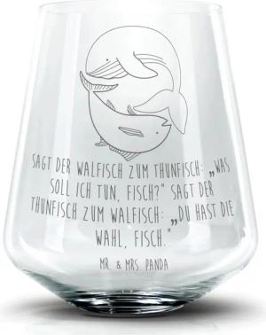 Mr. & Mrs. Panda Cocktailglas Walfisch Thunfisch - Transparent - Geschenk, Cocktailglas mit Gravur, Premium Glas, Einzigartige Gravur