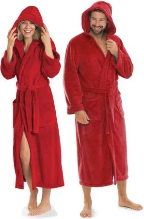 aqua-textil Bademantel Saunamantel Coral Fleece Kapuze für Sie&Ihn Malibu S rot, Polyester