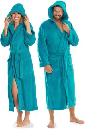 aqua-textil Bademantel Saunamantel Coral Fleece Kapuze für Sie&Ihn Malibu M türkis, Polyester