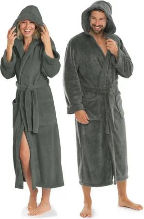 aqua-textil Bademantel Saunamantel Coral Fleece Kapuze für Sie&Ihn Malibu M grau, Polyester