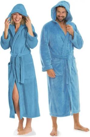 aqua-textil Bademantel Saunamantel Coral Fleece Kapuze für Sie&Ihn Malibu S hellblau, Polyester