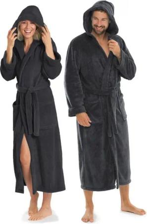 aqua-textil Bademantel Saunamantel Coral Fleece Kapuze für Sie&Ihn Malibu S anthrazit, Polyester