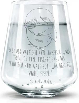 Mr. & Mrs. Panda Glas Walfisch Thunfisch - Transparent - Geschenk, Wahl, Wasserglas, Modern, Premium Glas, Lasergravur