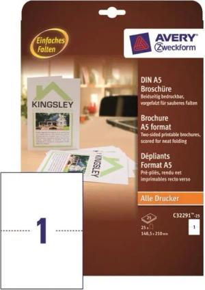 Avery Zweckform Notizblock 25x Karten Broschüre A5 Weiß Druck-Papier, Werbe-Flyer Blätter Expose für alle A4 Drucker