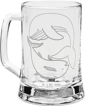 Mr. & Mrs. Panda Bierkrug Walfisch Thunfisch - Transparent - Geschenk, Tiermotive, Vatertag, Sp, Premium Glas, Einzigartige Lasergravur