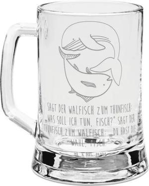Mr. & Mrs. Panda Bierkrug Walfisch Thunfisch - Transparent - Geschenk, Flachwitz Geschenk, Bier, Premium Glas, Hochwertige Verarbeitung