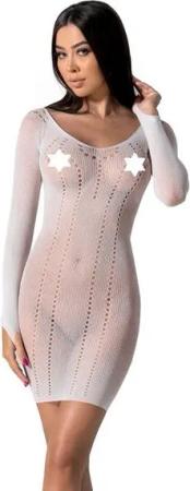 Passion Netzkleid Netzkleid in weiß langarm Minikleid elastisch (1-tlg)