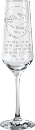 Mr. & Mrs. Panda Sektglas Walfisch Thunfisch - Transparent - Geschenk, Flachwitz, Spülmaschinen, Premium Glas, Einzigartige Designs