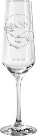Mr. & Mrs. Panda Sektglas Walfisch Thunfisch - Transparent - Geschenk, Sektglas, Sektglas mit G, Premium Glas, Lasergravur