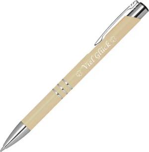Macma Kugelschreiber Kugelschreiber mit Gravur "Viel Glück" / aus Metall / Farbe: elfenbein