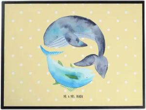 Mr. & Mrs. Panda Schreibtischunterlage Walfisch Thunfisch - Gelb Pastell - Geschenk, Wortwitz lustig, Schrei, (1 tlg)
