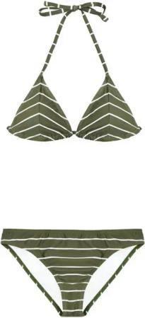 AvaMia Triangel-Bikini Damen Bikini Set Triangel Streifen Khaki Weiss Braun (Bikinitop und Bikinihose) Damen Bikini Set Bikinitop und Bikinihose Low
