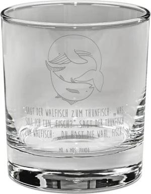 Mr. & Mrs. Panda Whiskyglas Walfisch Thunfisch - Transparent - Geschenk, Whiskygläser, Whisky Glä, Premium Glas, Kreative Gravur