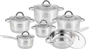 Cheffinger Topf-Set Kochtopf Kasserolle Bratpfannen Set 12-tlg Edelstahl Cheffinger SS1230, Material: Edelstahl, Glas (Kochset bestehend aus 5 Töpfen, 1 Pfanne und 6 Deckeln)